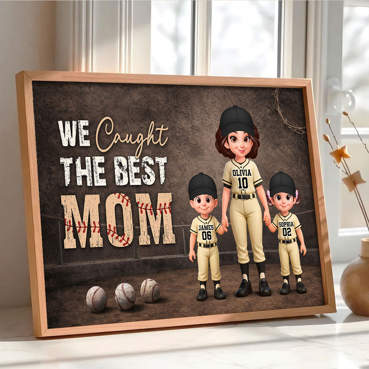 Baseball Field We Caught the Best Mom - Personalized Poster - Mother's Day Gift for Mom, Wife
