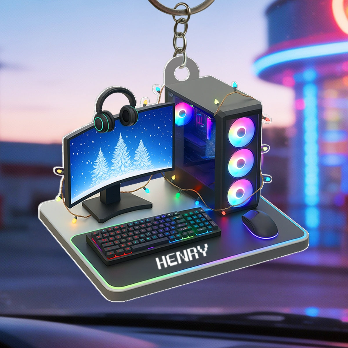 Custom Gamer Name PC Set Up - Personalized Acrylic Keychain - Custom Name Keyrings, Name Tag for Bottles, Backpacks