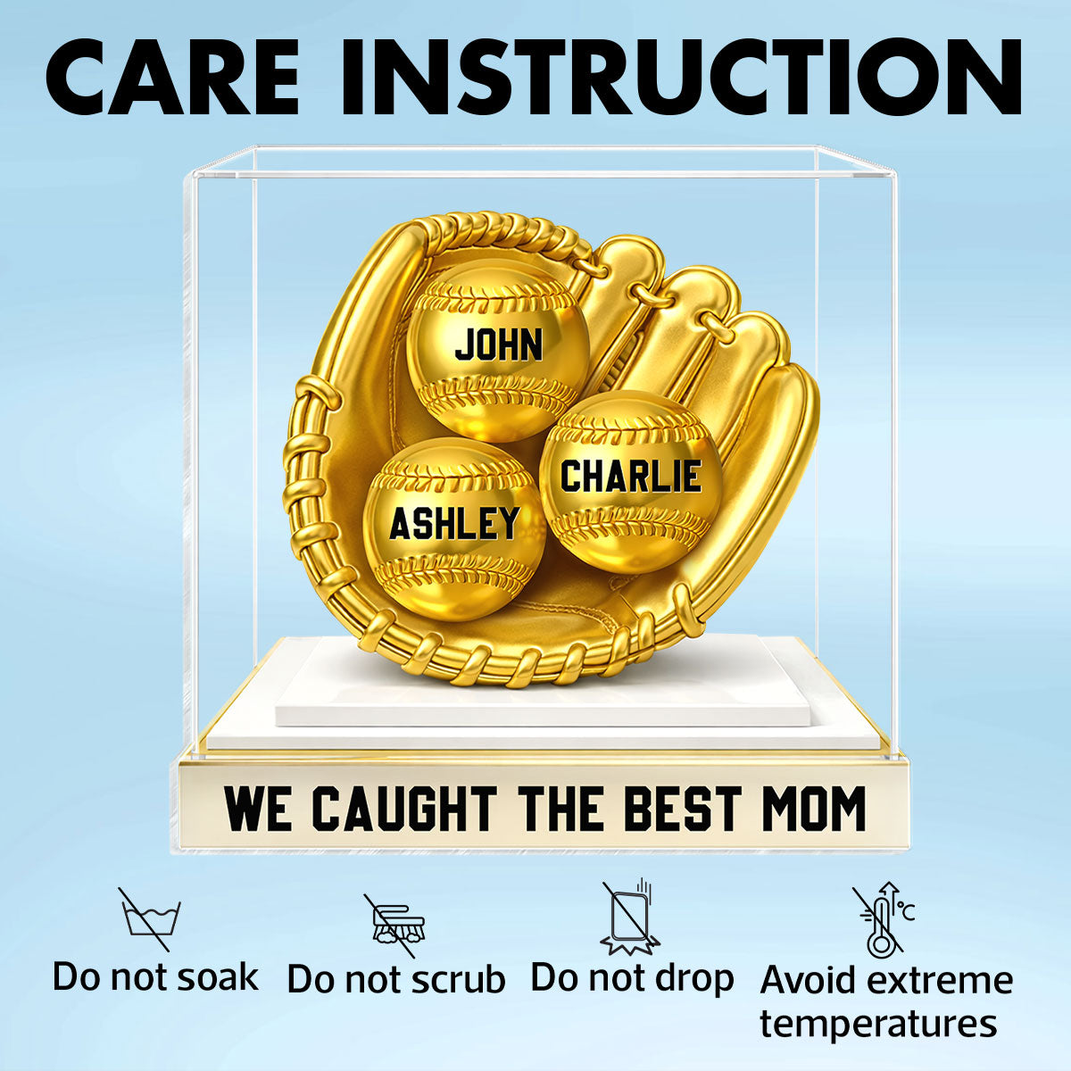 We Caught the Best Mom Golden Glove - Personalized Acrylic Block Plaque - Heartfelt Mother's Day Gift for Mom