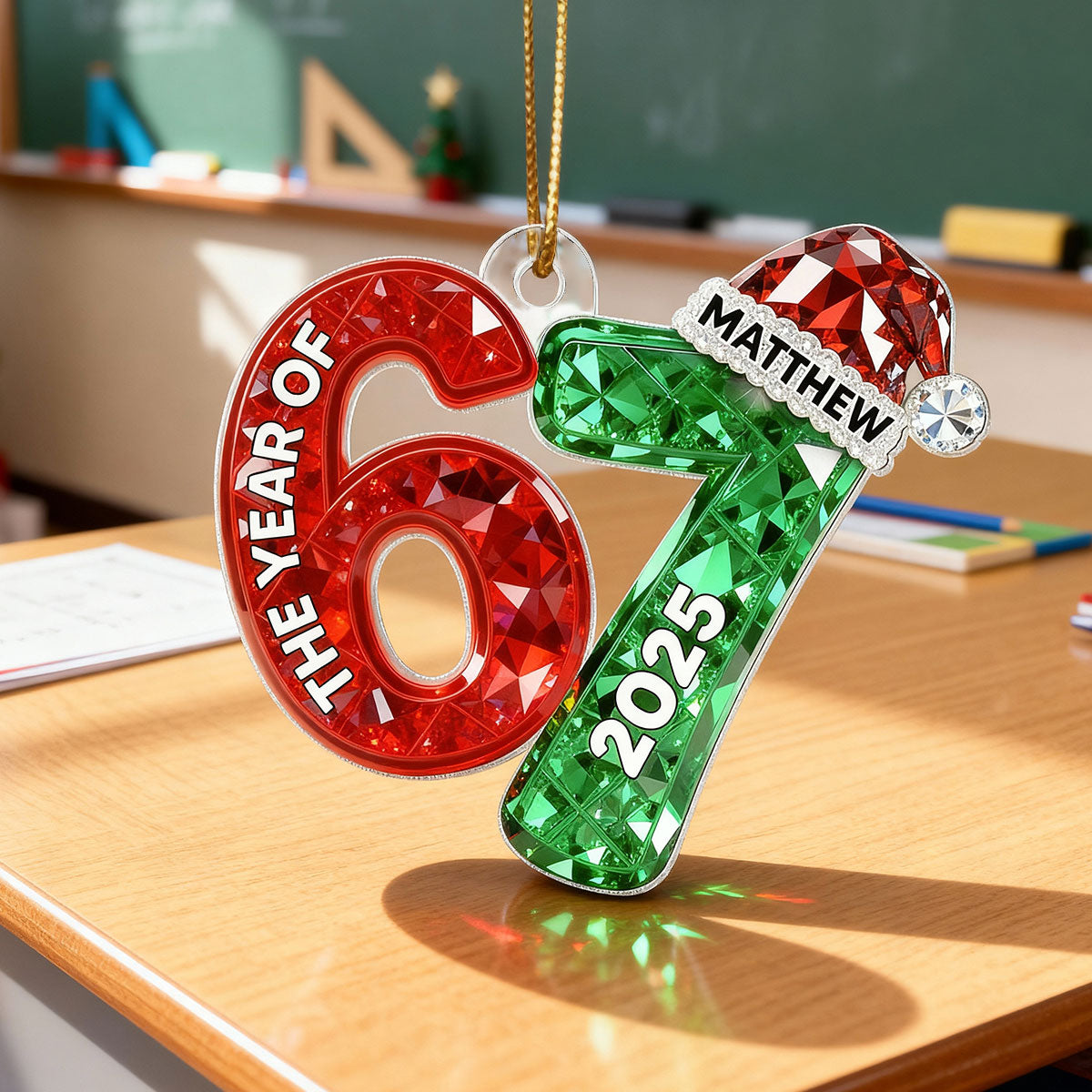 3D Effect Flat 67 Six Seven 2025 Slang Christmas - Personalized Acrylic Ornament - Funny Christmas Gift For Teen, Grandkid, Gen Alpha