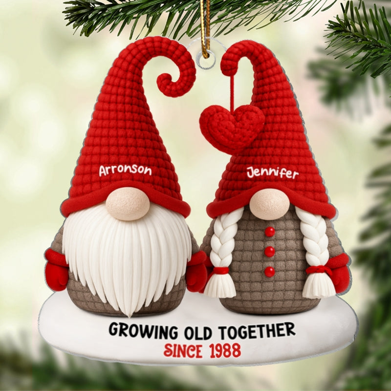 Gnome Old Couple Pattern Crochet - Personalized Acrylic Ornament - Unique Christmas Gift For Him, For Her, For Couple