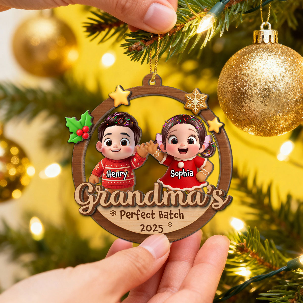 Grandma's Perfect Batch - Personalized 2-Layered Wooden Ornament - Christmas Gift for Grandma