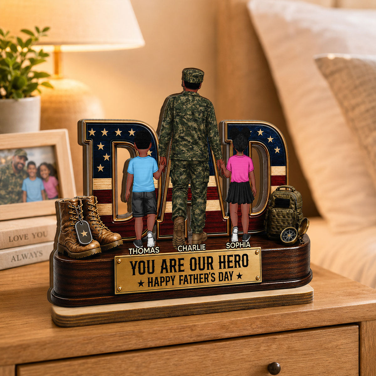 Nation Flag Military Dad You Are Our Hero - Personalized 2-Layered Wooden Plaque -  Gift For Dad, Husband