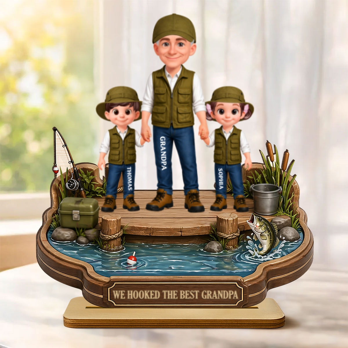 Grandpa's Little Fishing Partners - Personalized 2-Layered Wooden Plaque - Heartfelt Gift For Fishing Grandpa