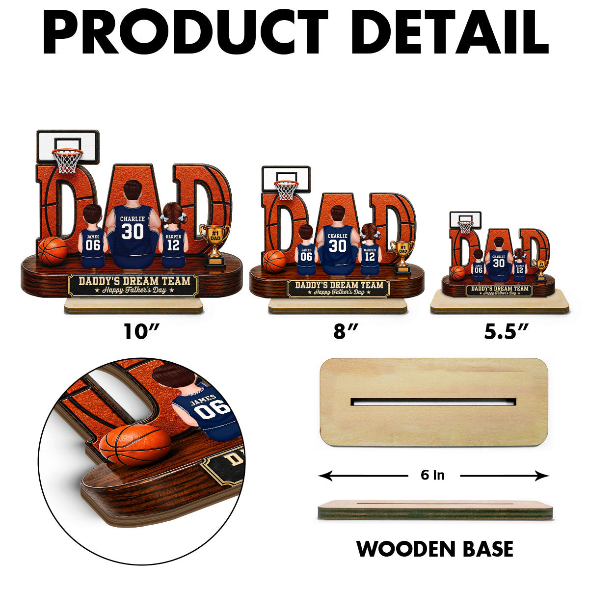 Basketball Dad Legend Daddy's Dream Team - Personalized 2-Layered Wooden Plaque - Unique Trending  Gift For Dad, Husband, Basketball Fans