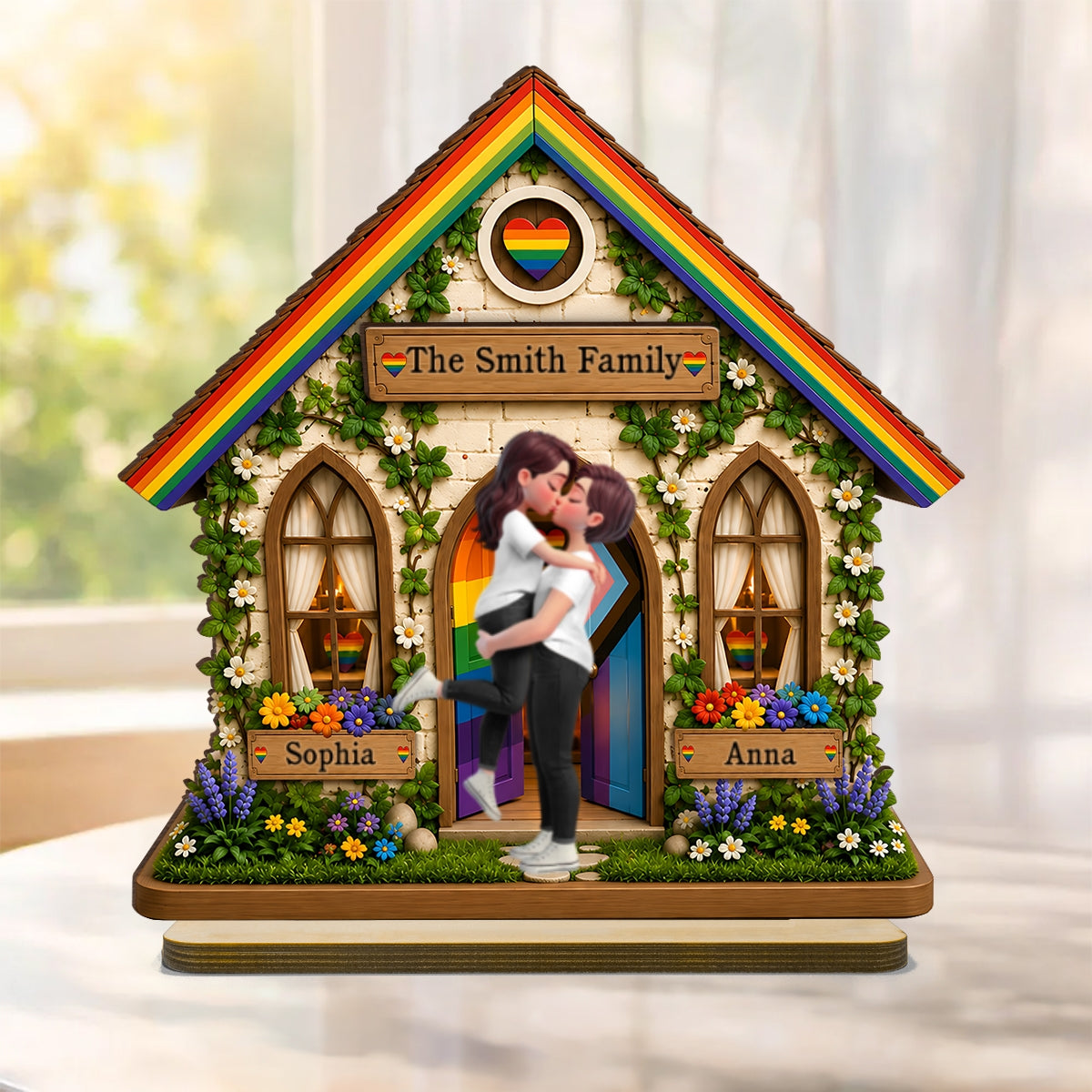 LGBT+ Family House Couple - Personalized 2-Layered Wooden Plaque - Gift For Couple, Happy Pride Month