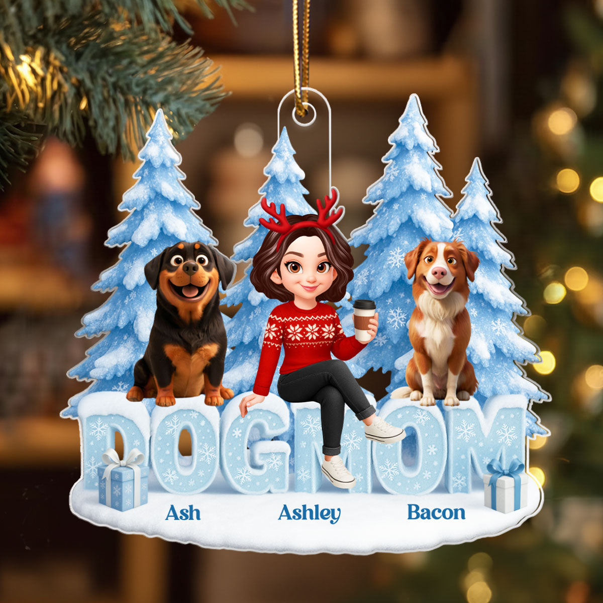 Dog Cat Mom - Personalized Acrylic Ornament - Christmas Gift for Dog Mom
