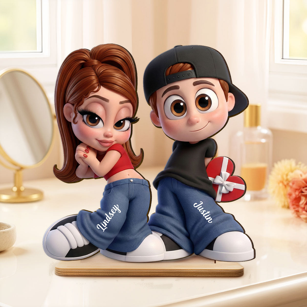 Y2K Couple 3D Cartoon Effect - Personalized Wooden Plaque - Sentimental Valentine's Day Gift for him, for her