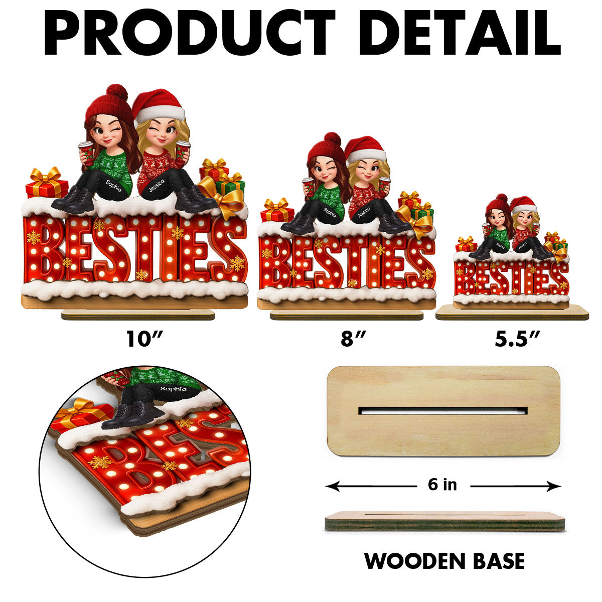 Christmas Besties Together Christmas - Personalized 2-Layered Wooden Plaque