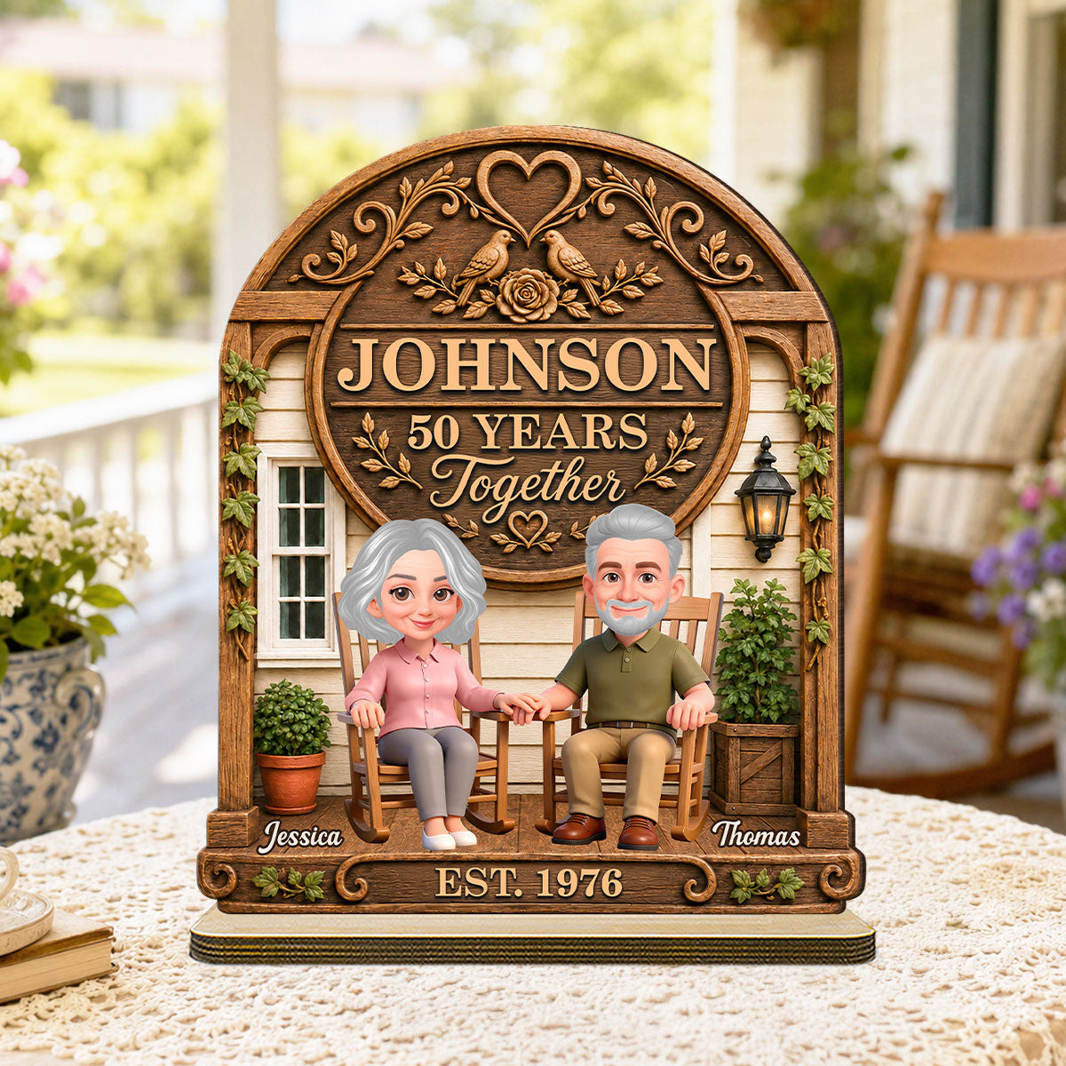 Old Couple 30th 40th 50th Anniversary Gift - Personalized 2-Layered Wooden Plaque - Wedding Year Decor
