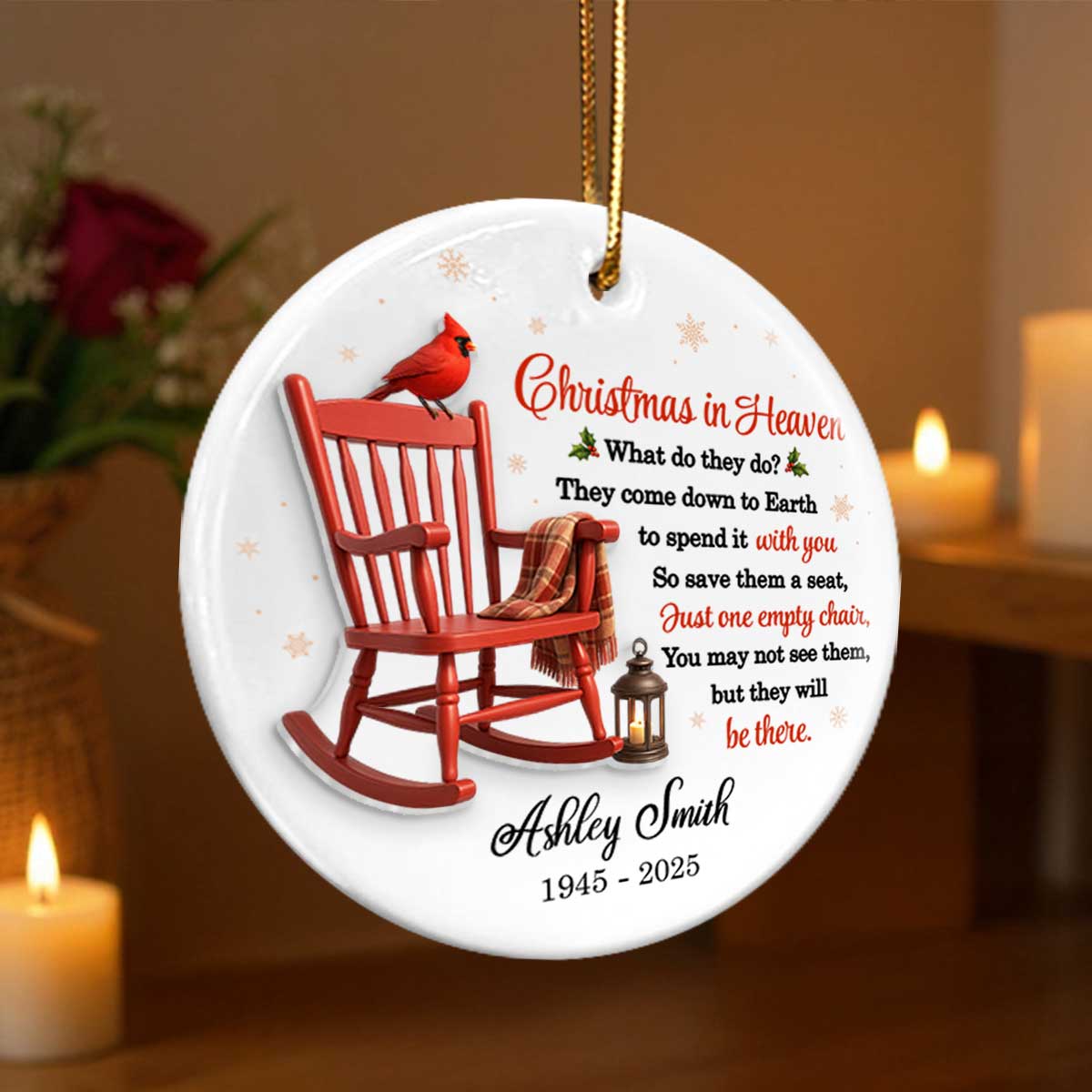 Christmas in Heaven - Personalized Ceramic Ornament with Acrylic - Sympathy Gift For Loss Of Loved Ones