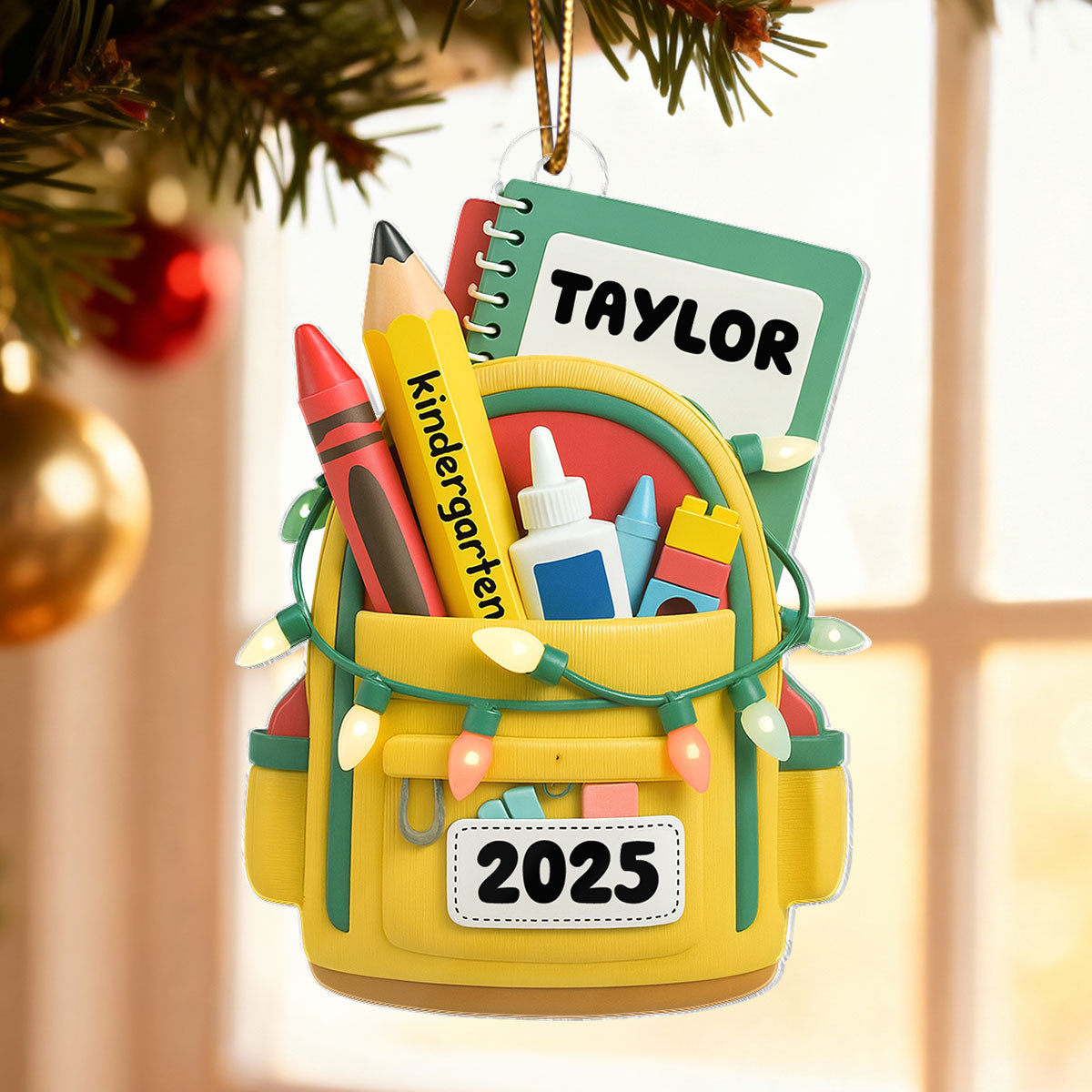 School Backpack Ornament 2026 - Personalized Acrylic Ornament - Christmas Gift for Kid, Grandkids