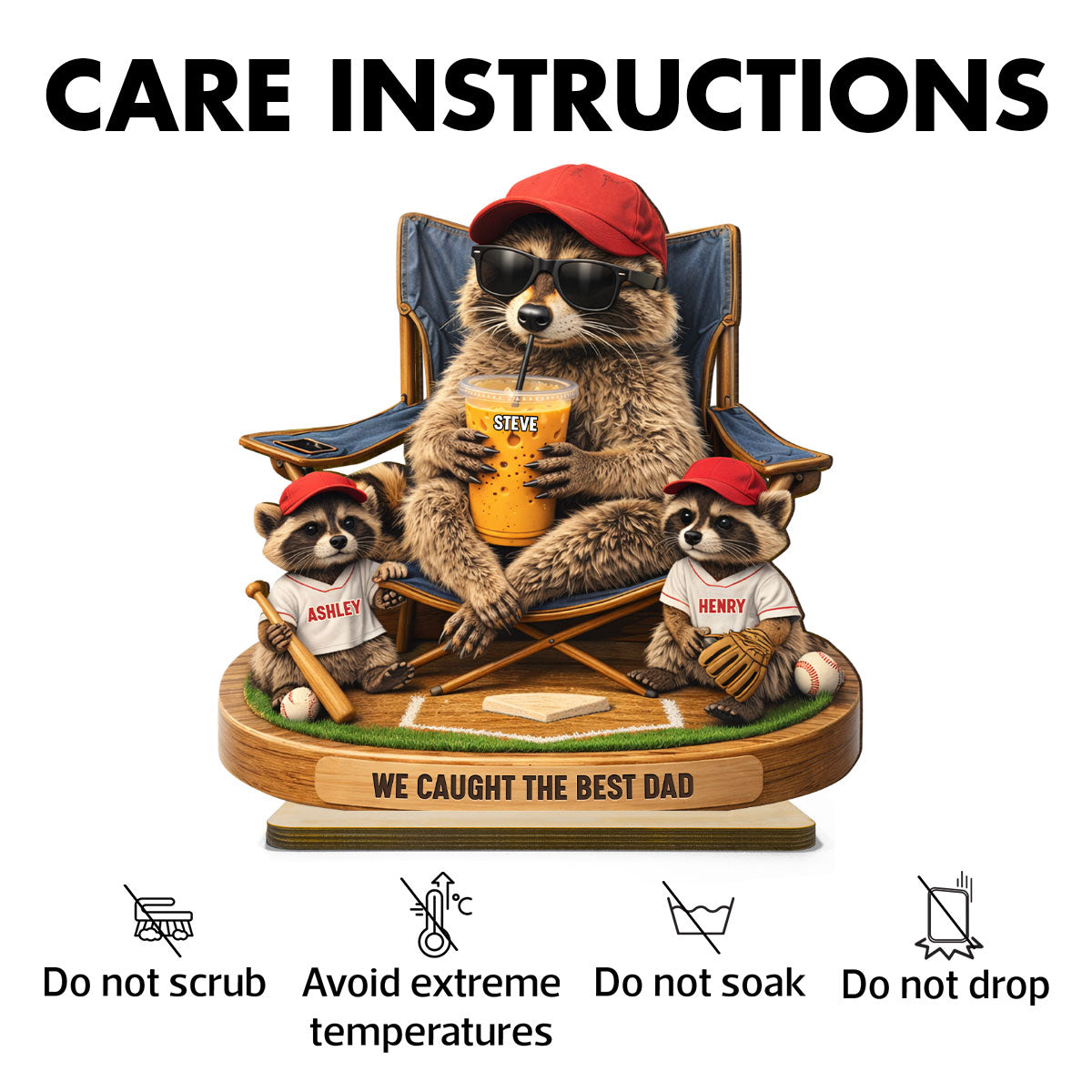 Raccoon We Caught the Best Dad - Personalized 2-Layered Wooden Plaque - Mother's Day Gift for Dad, Husband