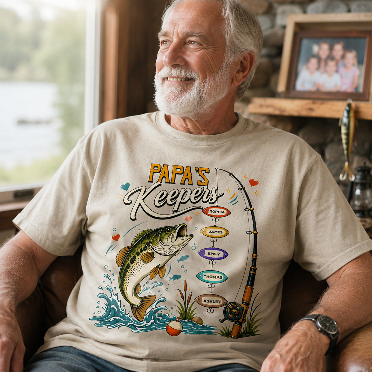 Grandpa's Keepers Fishing With Grandkids Names, Father's Day Papa Gift - Personalized Shirt