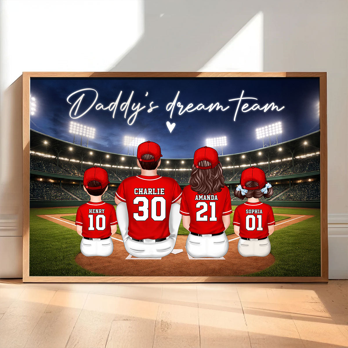 Family Baseball Daddy's Dream Team - Personalized Poster - Gift For Baseball Dad, Gift For Family