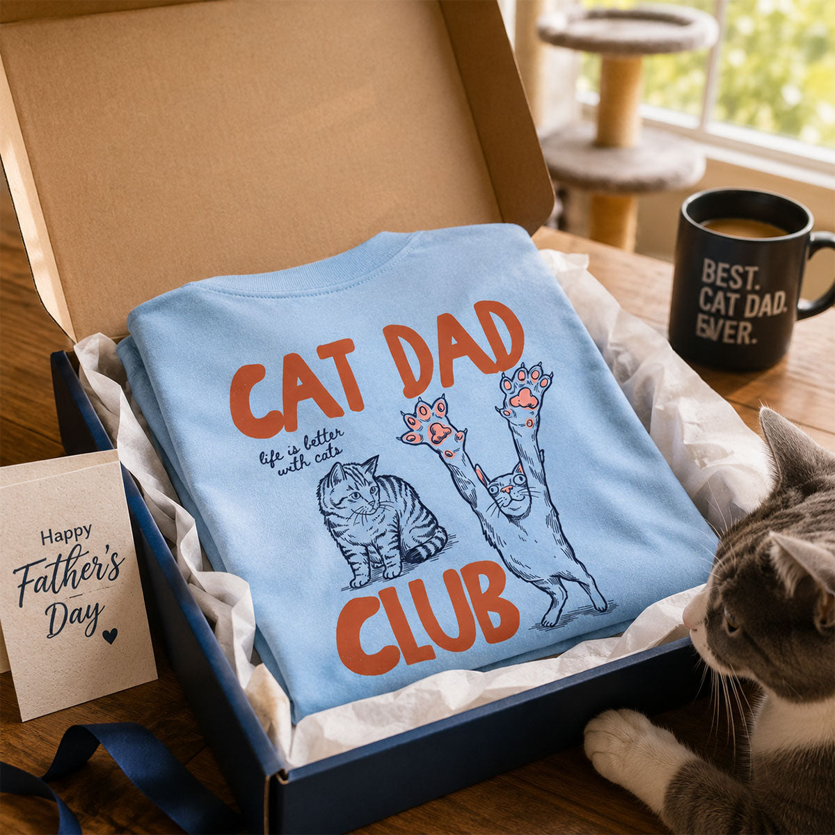 Cat Dad Club Trending Orange Blue Theme - Personalized Shirt - Father's Day Gift For Cat Dad