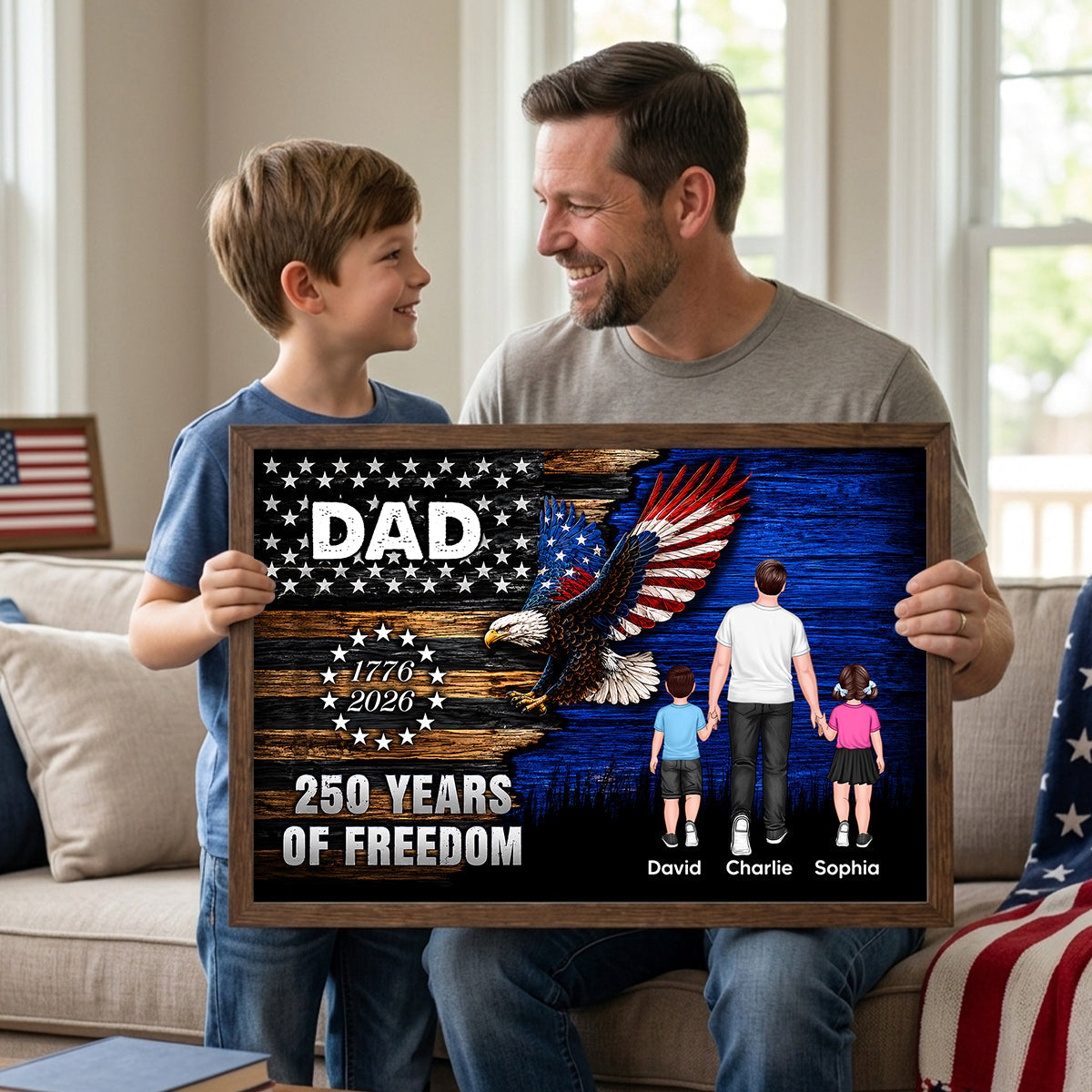 Grandpa Dad Nation Flag America 250th Anniversary - Personalized Poster - Father's Day