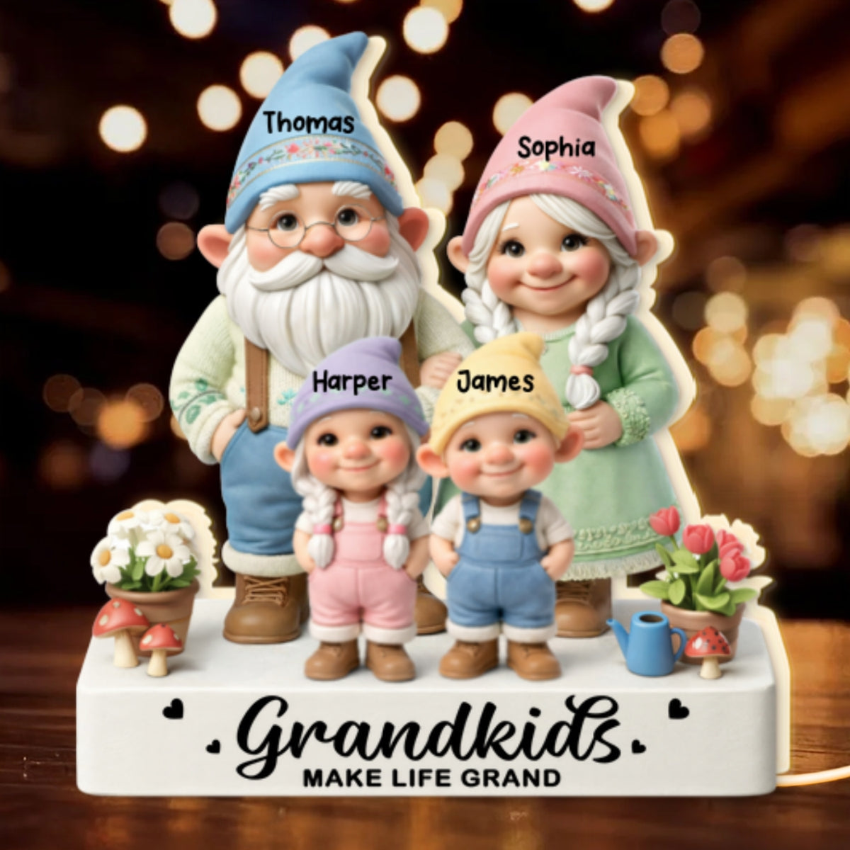 Gnome Grandma Grandpa Grandkids - Personalized Light Box - Mother's Day Gift For Grandma