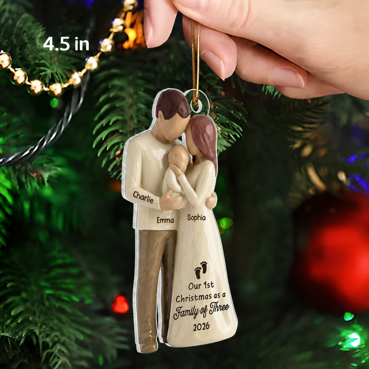 3D Effect First Christmas As Family Of Three Mom Dad & Baby - Personalized Acrylic Ornament