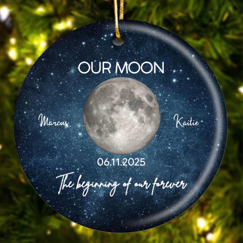 Moon Phase Couple The Beginning Of Our Forever - Personalized Ceramic Ornament - Gift For Couple