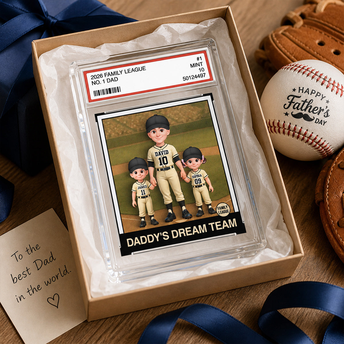 Baseball No. 1 Dad Man & Kids Trading Card Style - Personalized Acrylic Block Plaque -  Gift For Baseball Dad