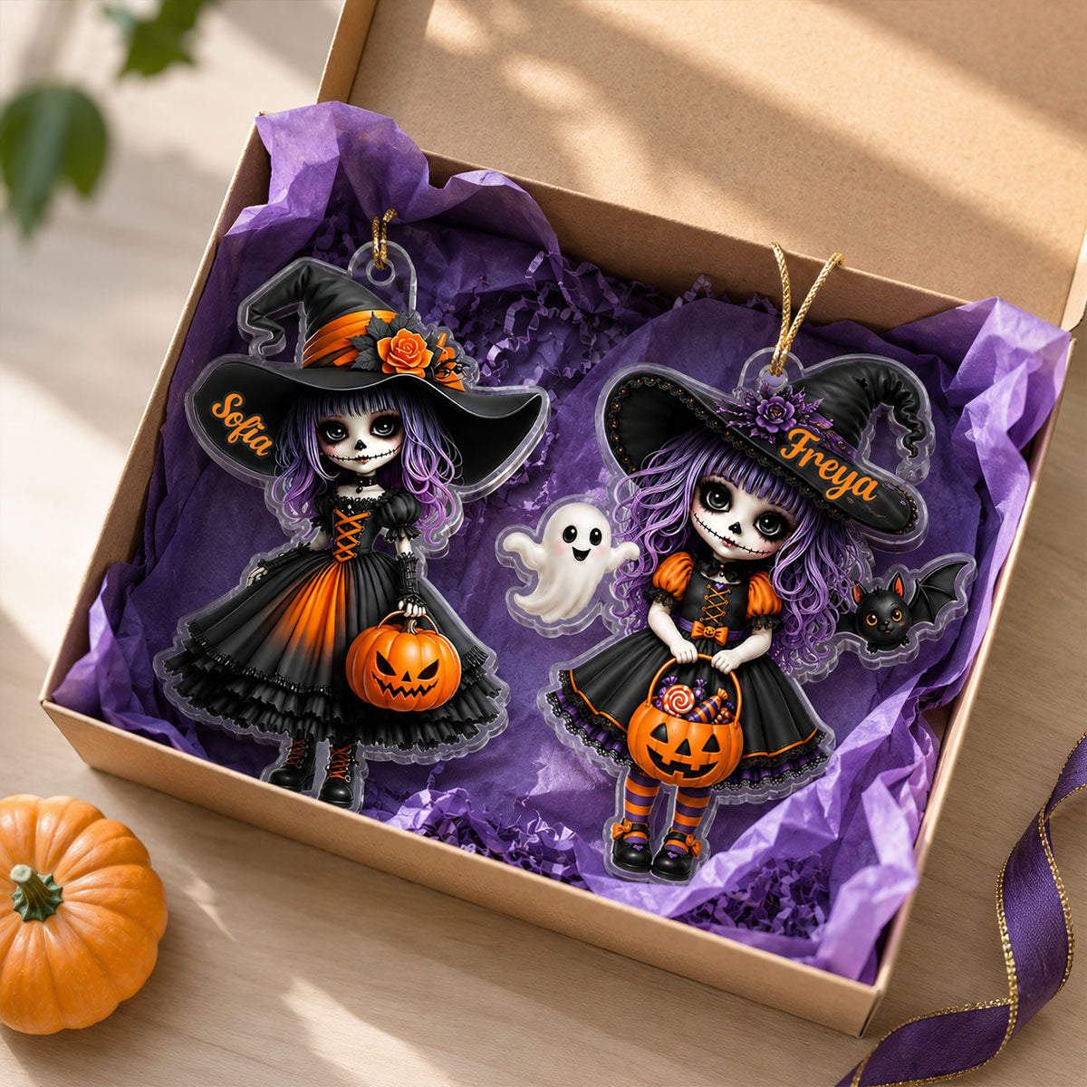 Little Witch 2D Flat - Personalized Acrylic Ornament - Halloween Gift For Daughter, Granddaughter