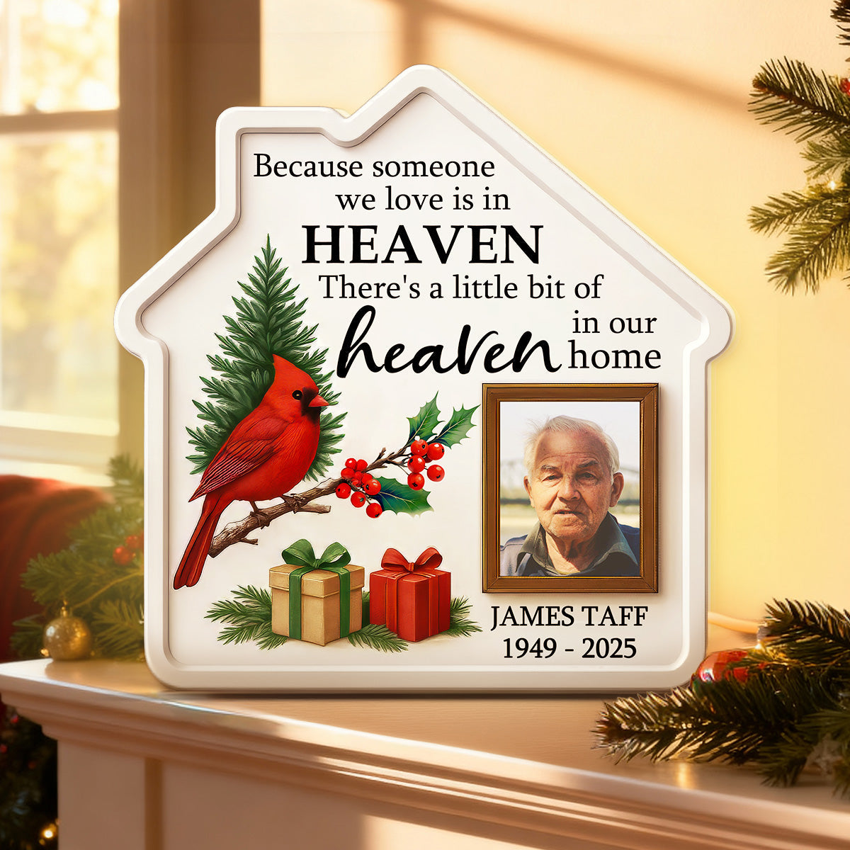 3D Effect Christmas Cardinal Family Memorial Because Someone We Love Is In Heaven - Personalized Light Box