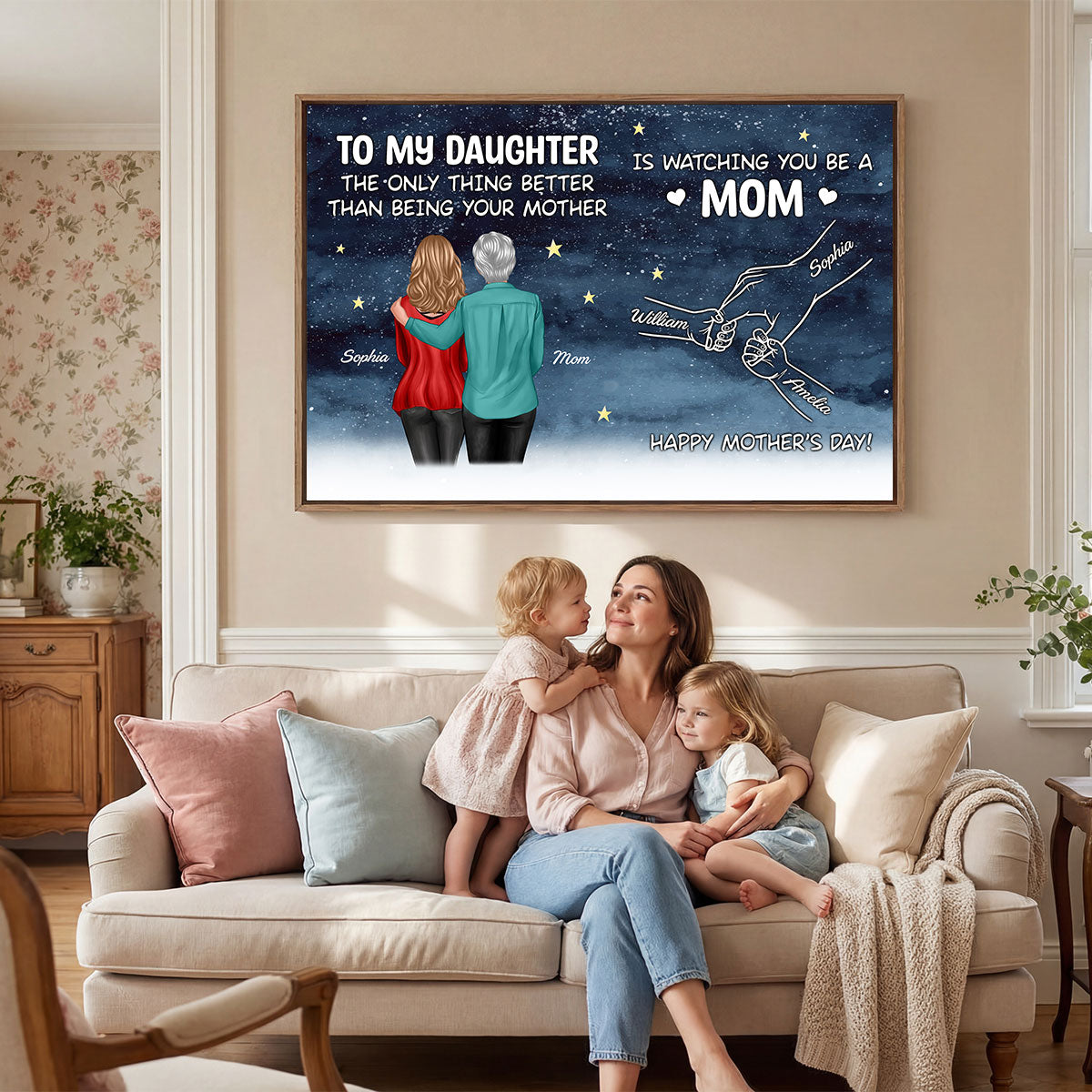 Starry Night From Mom To Daughter Watching You Be A Mom Hands Outline - Personalized Poster - Mother's Day Gift For Daughter