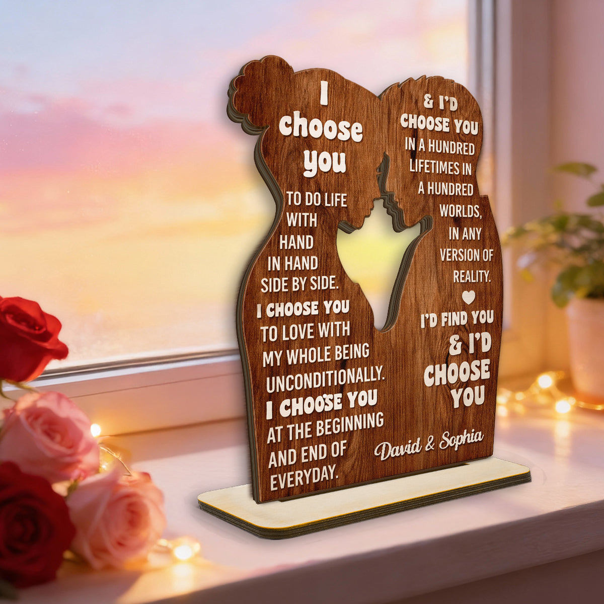 I Choose You to Do Life with - Personalized 2-Layered Wooden Plaque - Sentimental Wedding Anniversary Gift, Valentine's Day Gift for Him, for Her