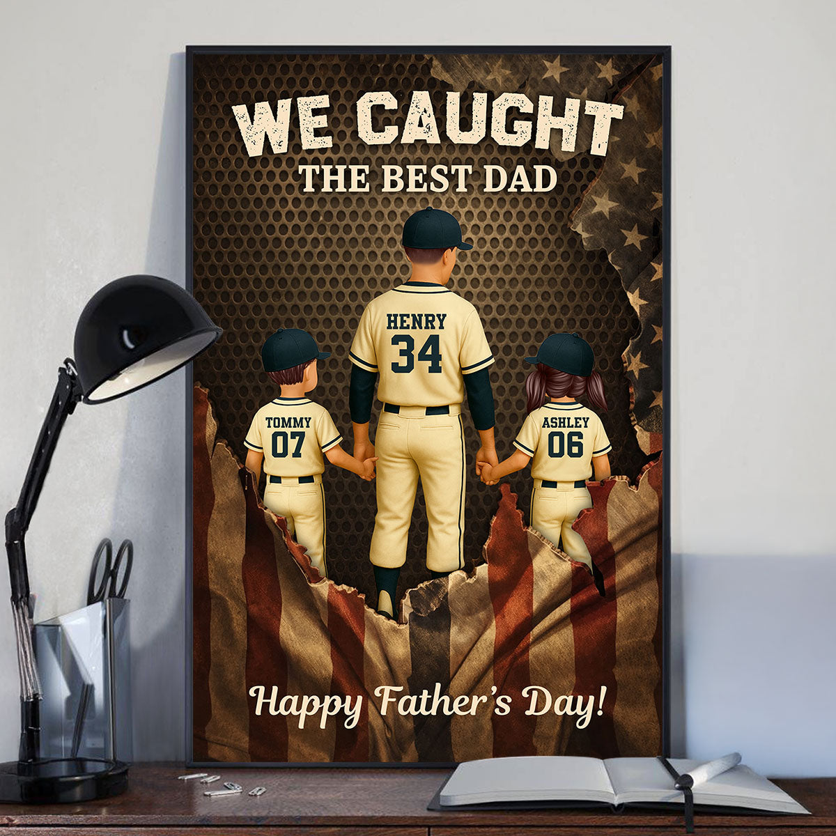 We Caught the Best Dad Baseball Nation Flag - Personalized Poster - Heartfelt Gift for Dad, Husband