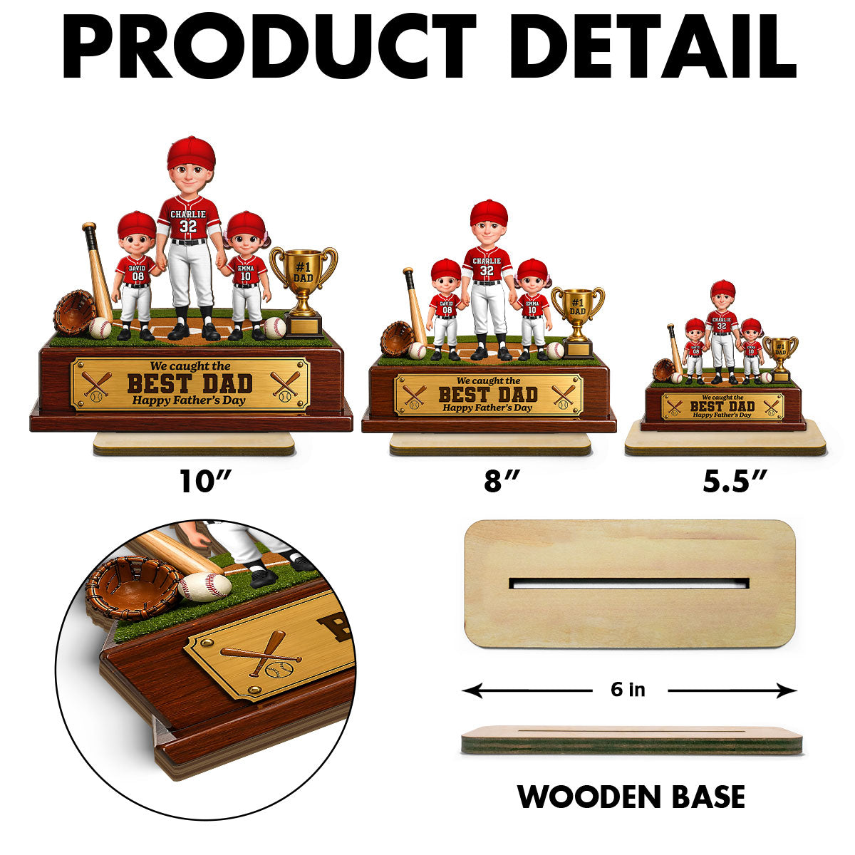 Baseball We Caught The Best Dad - Personalized 2-Layered Wooden Plaque -  Gift For Dad