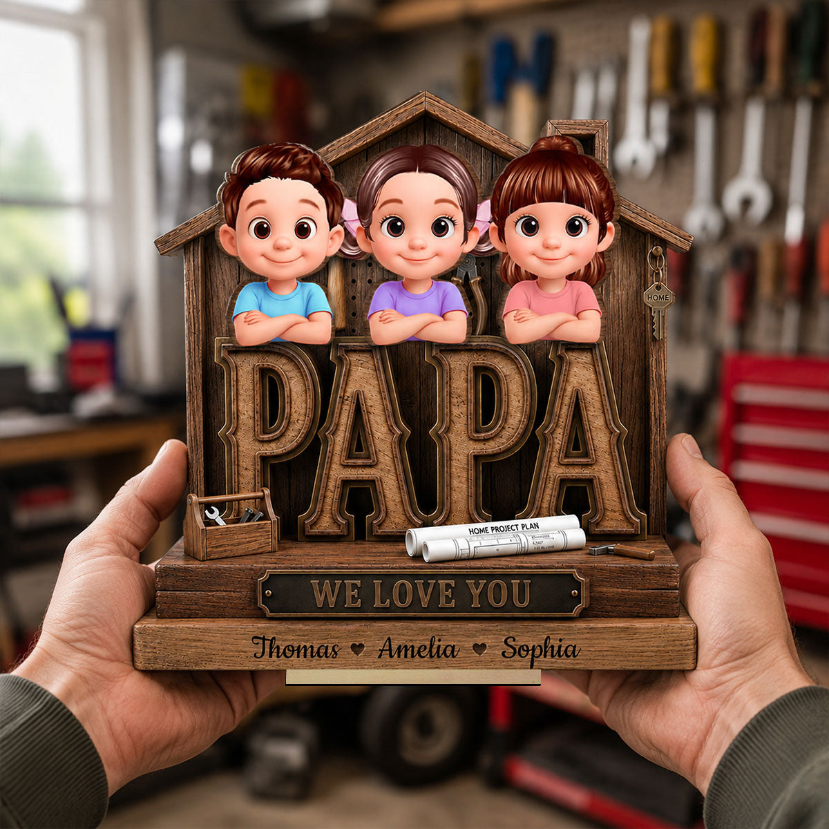 Papa Home Tools We Love You - Personalized 2-Layered Wooden Plaque -  Gift for Grandpa, Dad