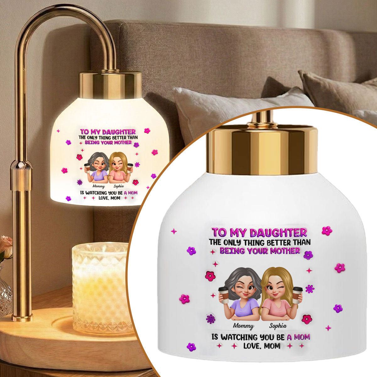 Watching You Be A Mom Mother Daughter - Personalized Candle Warmer Lamp - Heartfelt Mother's Day Gift for Daughter