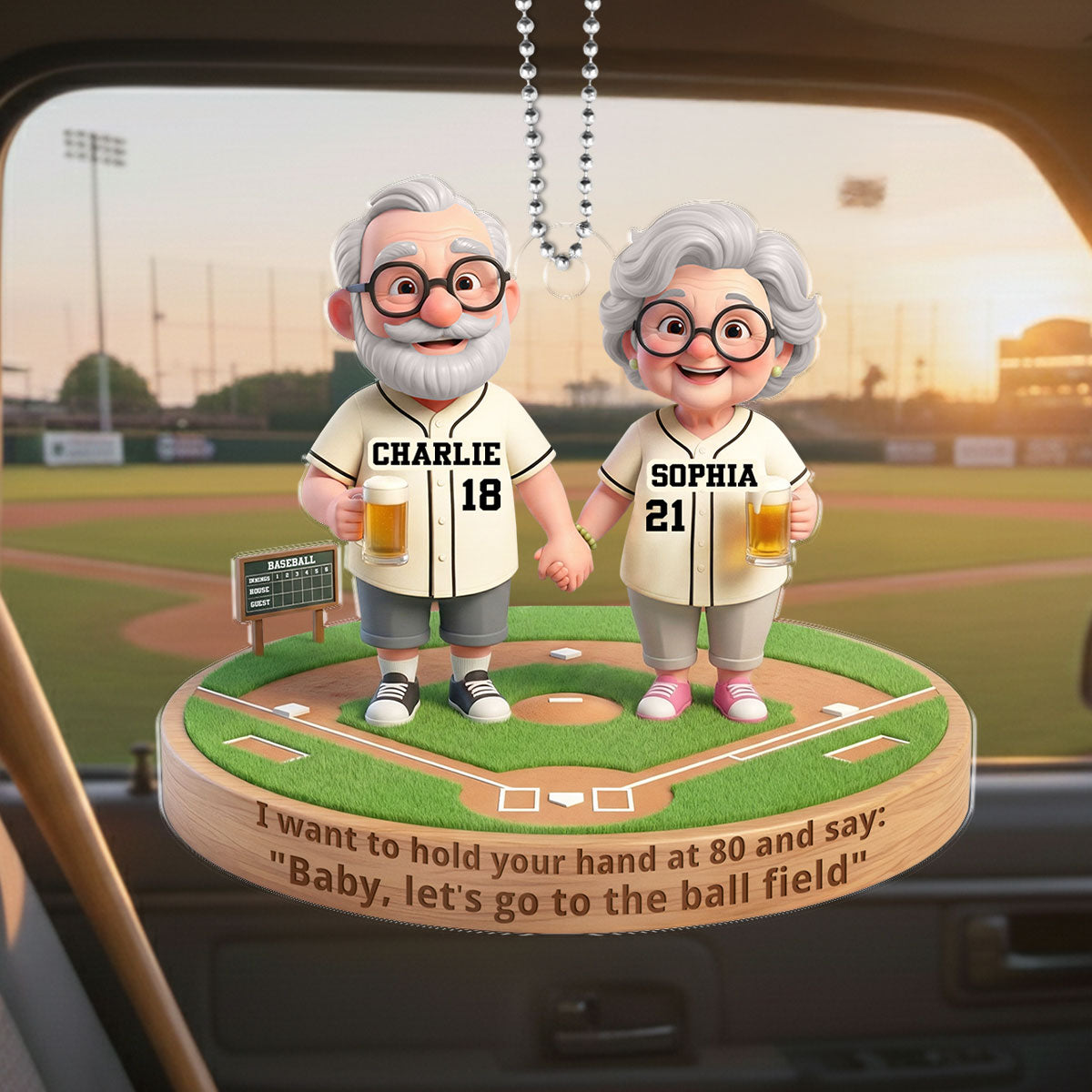 Baby Let's Go to the Ball Field Baseball Couple - Personalized Acrylic Car Hanger - Sentimental Gift for him, for her