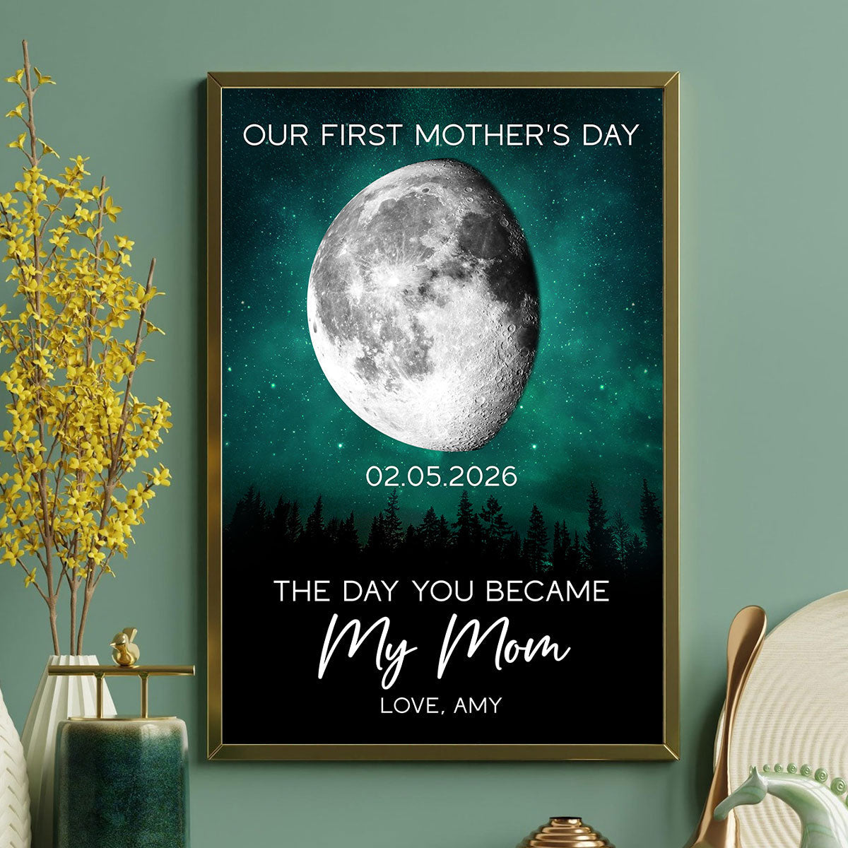 Galaxy Night The Day You Became My Mom Custom Moon Phase First Mother's Day - Personalized Poster - First Mother's Day Gift For New Mom