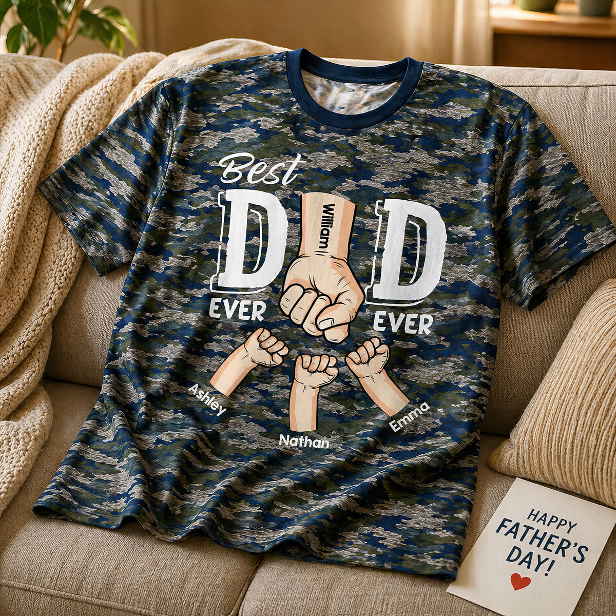 Best Dad Ever Ever Fist Bump Camo Pattern - Personalized Shirt - Father's Day Gift For Husband, Dad