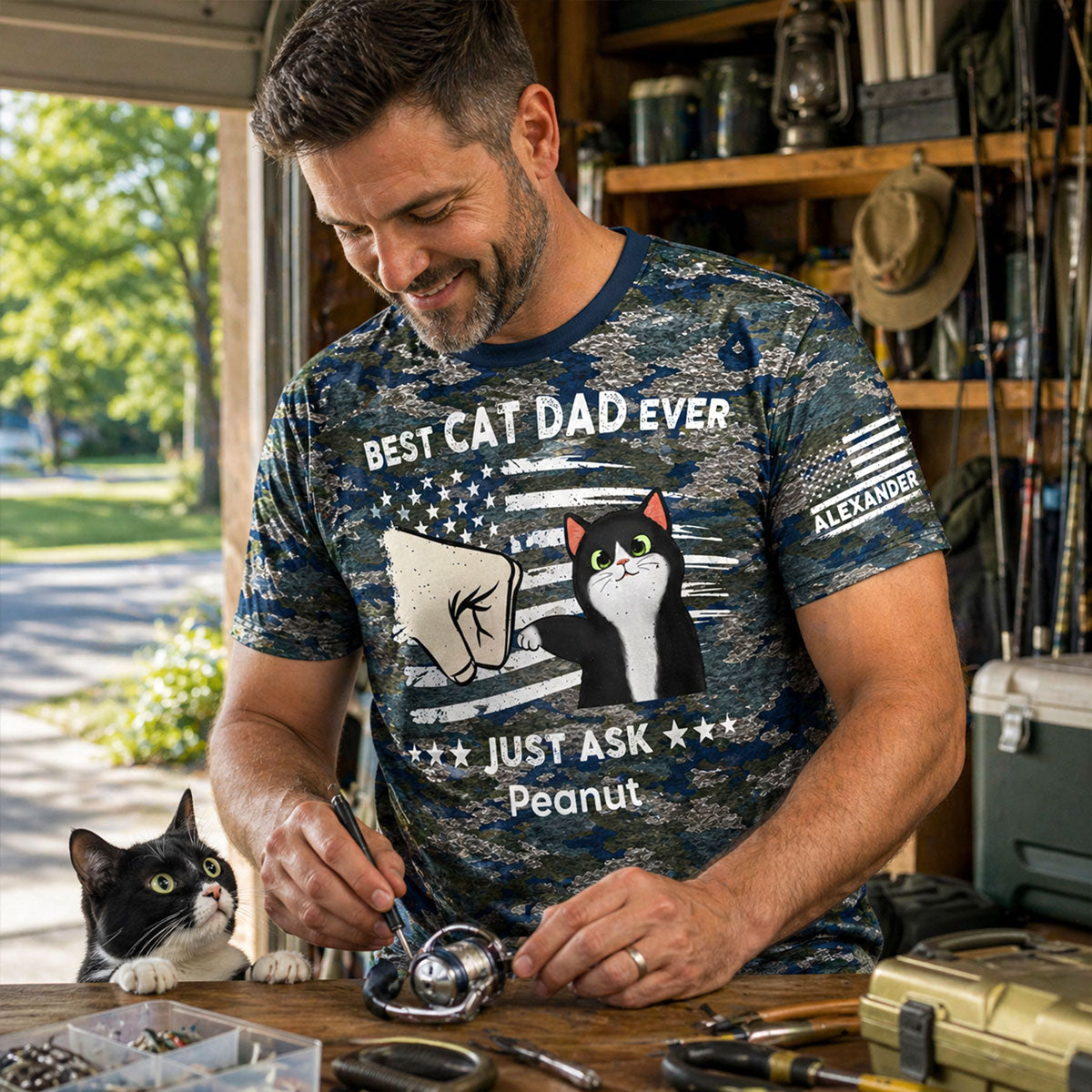 Best Cat Dad Ever Camo Pattern - Personalized Shirt - Father's Day Gift For Cat Dad