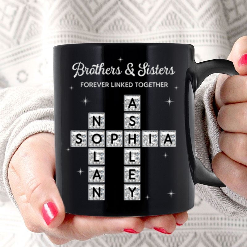 3D Shining Effect Brothers Sisters Crossword Puzzle Art - Personalized Mug - Christmas Gift For Siblings, Brothers, Sisters
