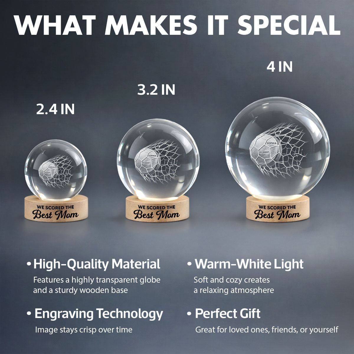Puck Goal We Scored The Best Mom - Personalized Crystal Ball LED Night Light - Gift For Hockey Mom