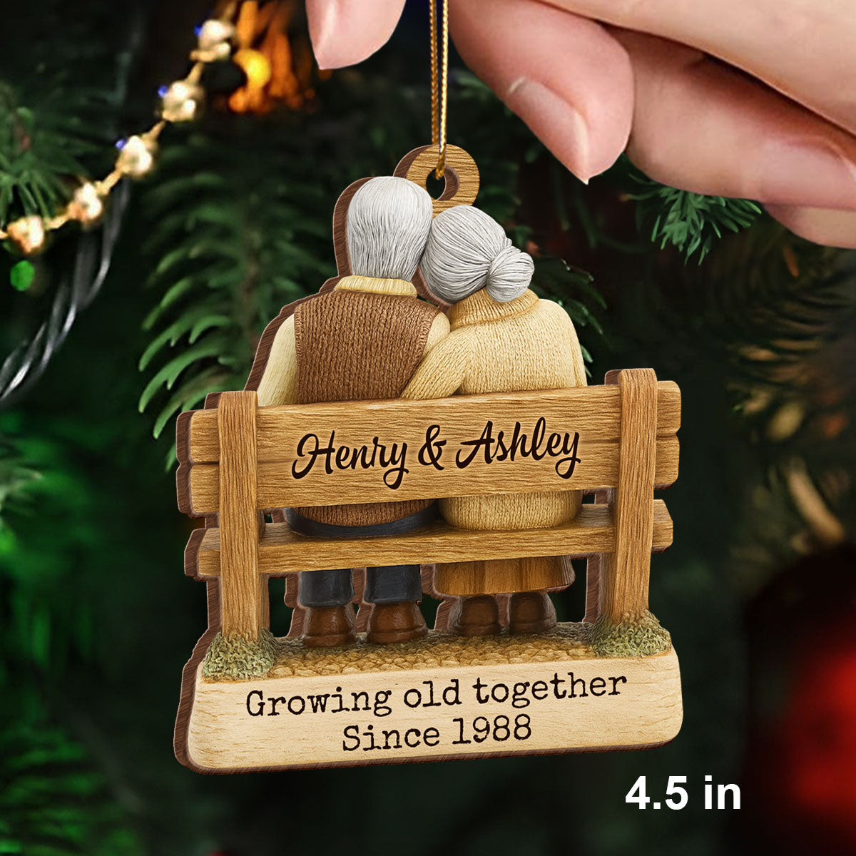 Couple Growing Old Together - Personalized Wooden Ornament - Anniversary Gift For Him, Gift For Parents, Grandparents Gift