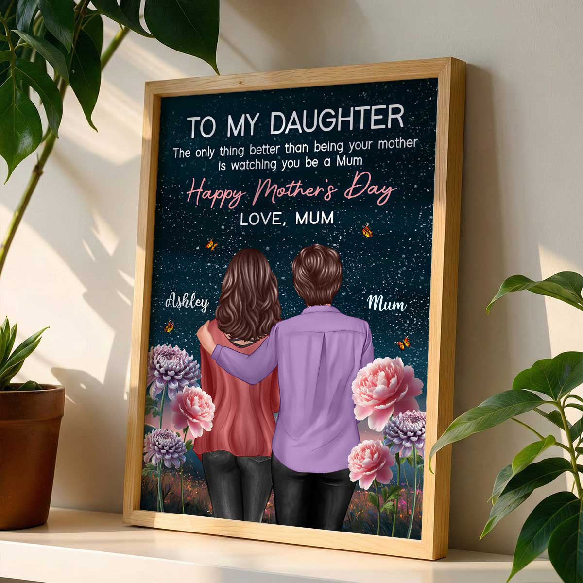 To My Daughter From Mum Happy Mother's Day Birth Flower Beautiful Hill At Night - Personalised Poster
