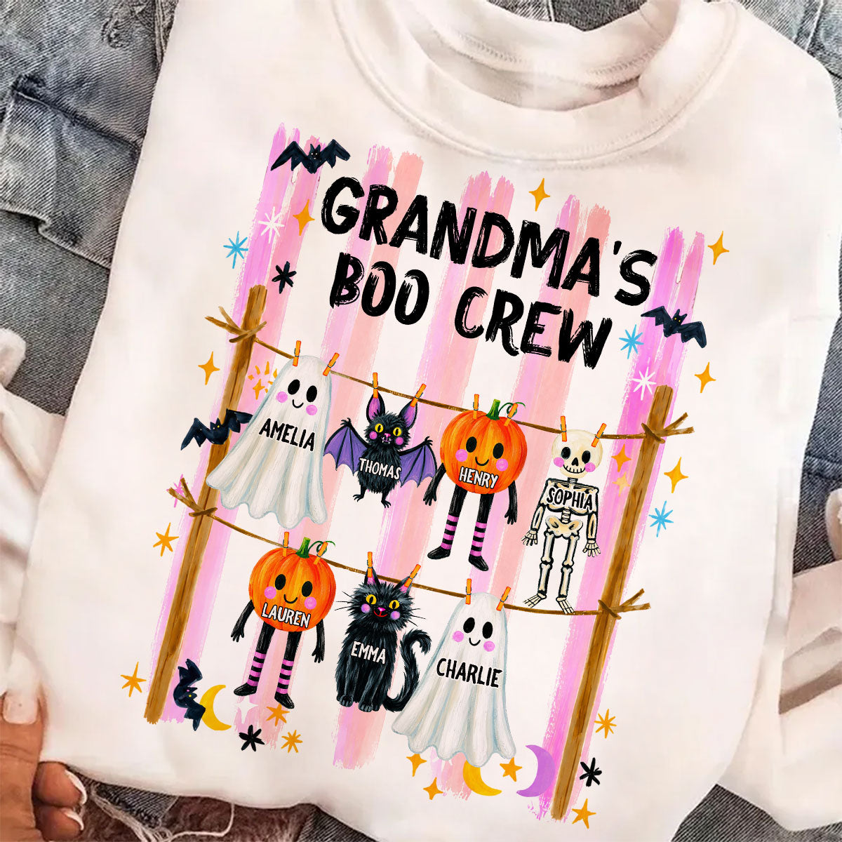 Grandma's Boo Crew Preppy Pattern - Personalized Shirt - Trendy Fall Halloween Tee for Grandma