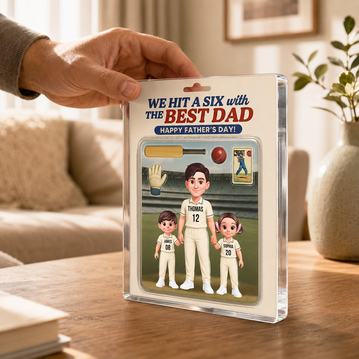 Hit A Six With The Best Dad Cricket Dad - Personalised Acrylic Block Plaque -  Gift