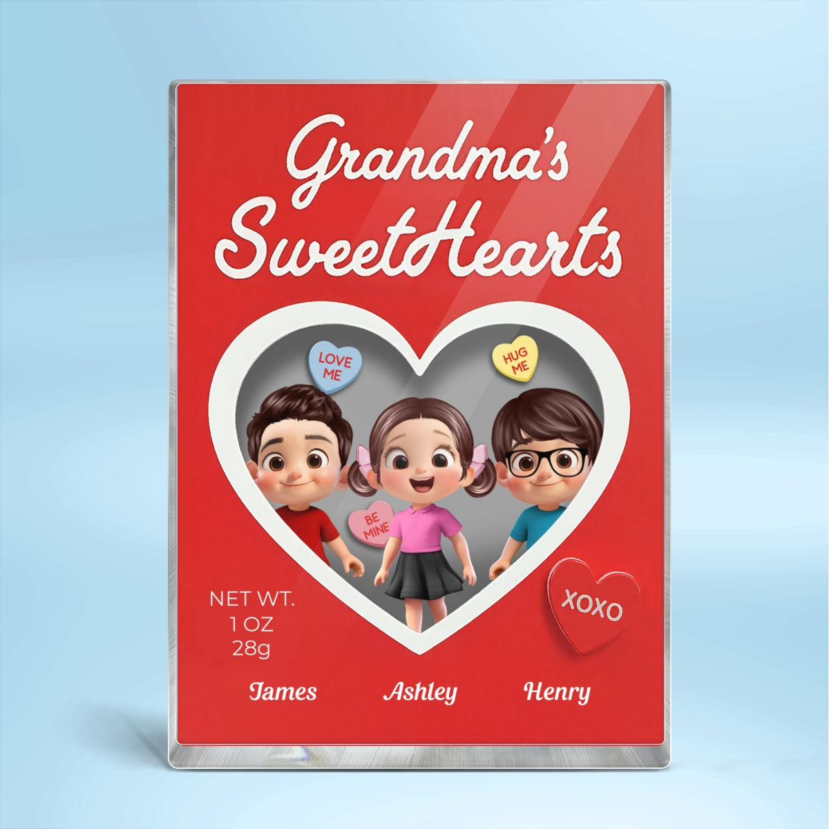 Grandma's Sweethearts Grandkids Red Toy Box Style 2D Flat - Personalized Acrylic Block Plaque