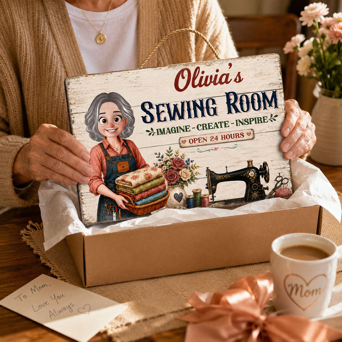 My Sewing Room Imagine Create Inspire Sewing Girl - Personalized Wooden Sign - Craft Room Decor