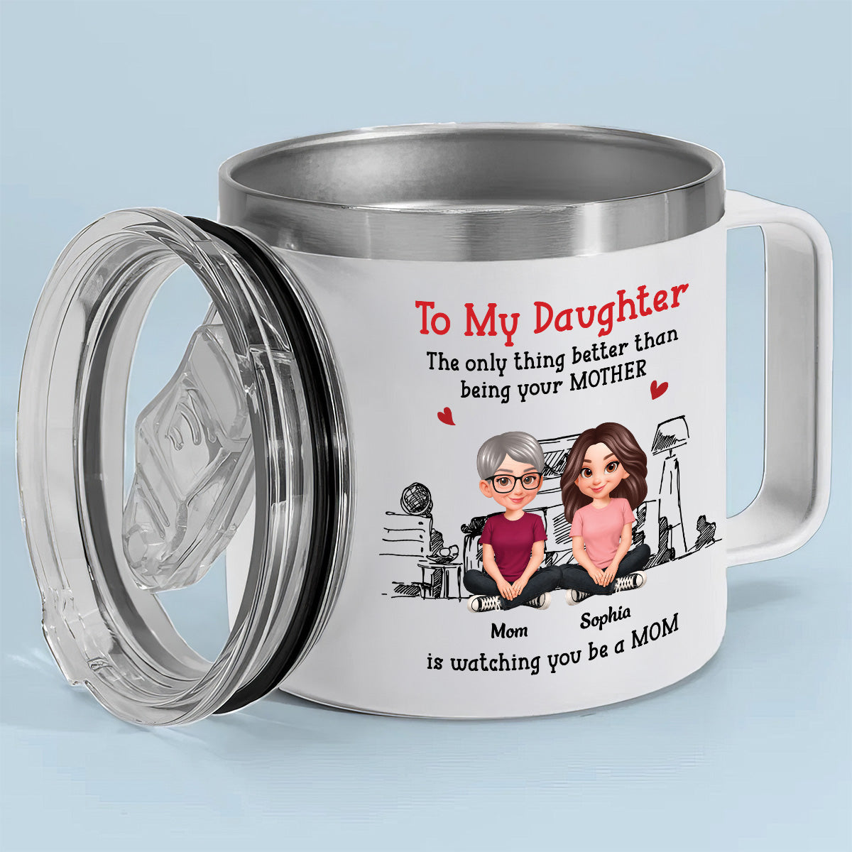 To My Daughter From Mom Dad - Personalized Tumbler With Handle - Heartfelt Mother's Day Gift For Daughter
