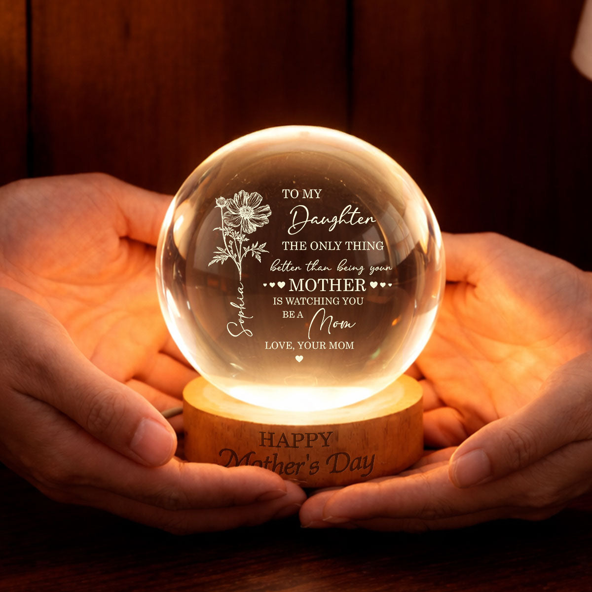 Watching You Be A Mom - Personalized Crystal Ball LED Night Light - Mother's Day Gift for Daughter From Mom