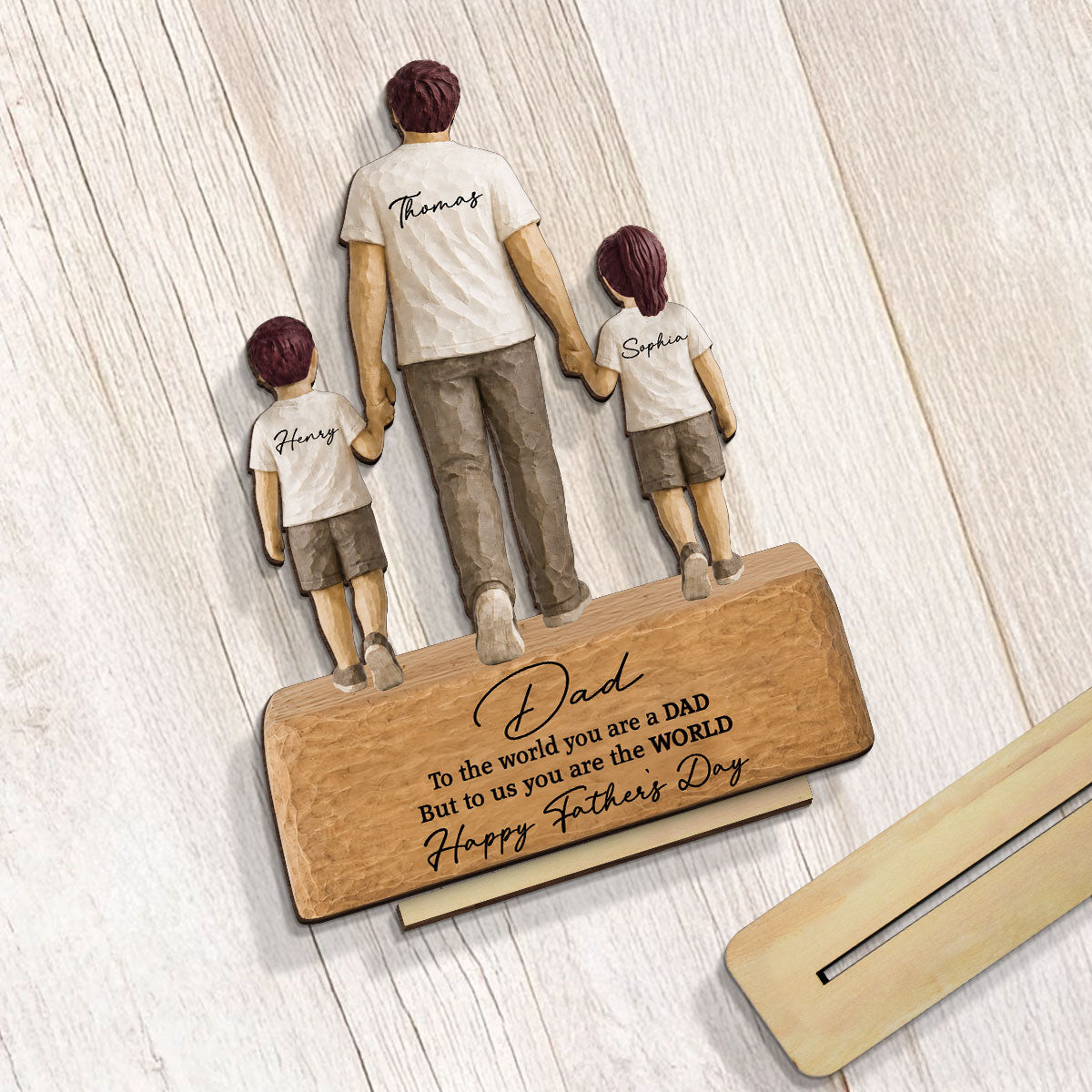 Sentimental Rustic Dad And Kids Walking - Personalized 2-Layered Wooden Plaque - Heartfelt  Gift For Dad, Husband