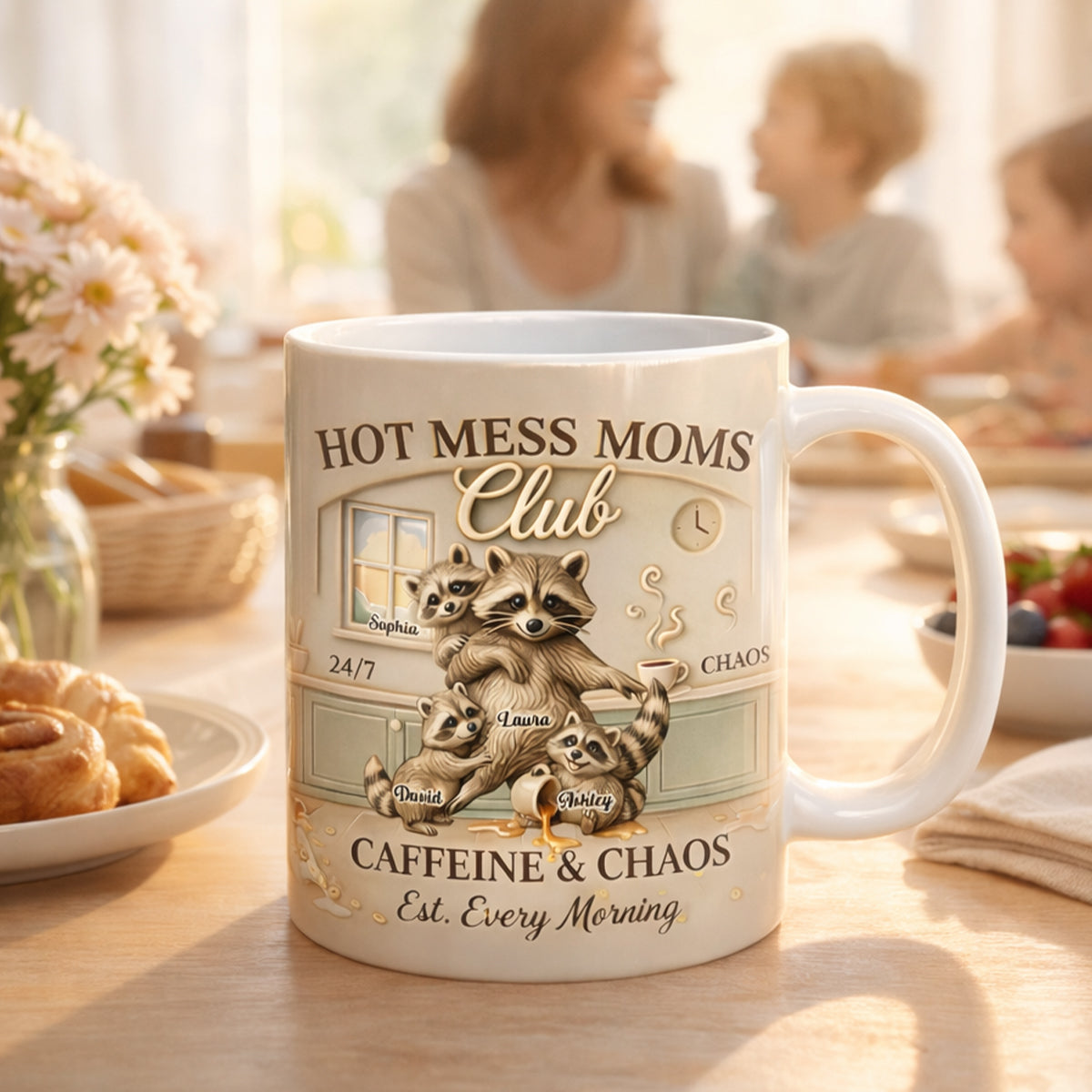 Hot Mess Moms Club Caffeine & Chaos - Personalized Mug - Gift For Mom