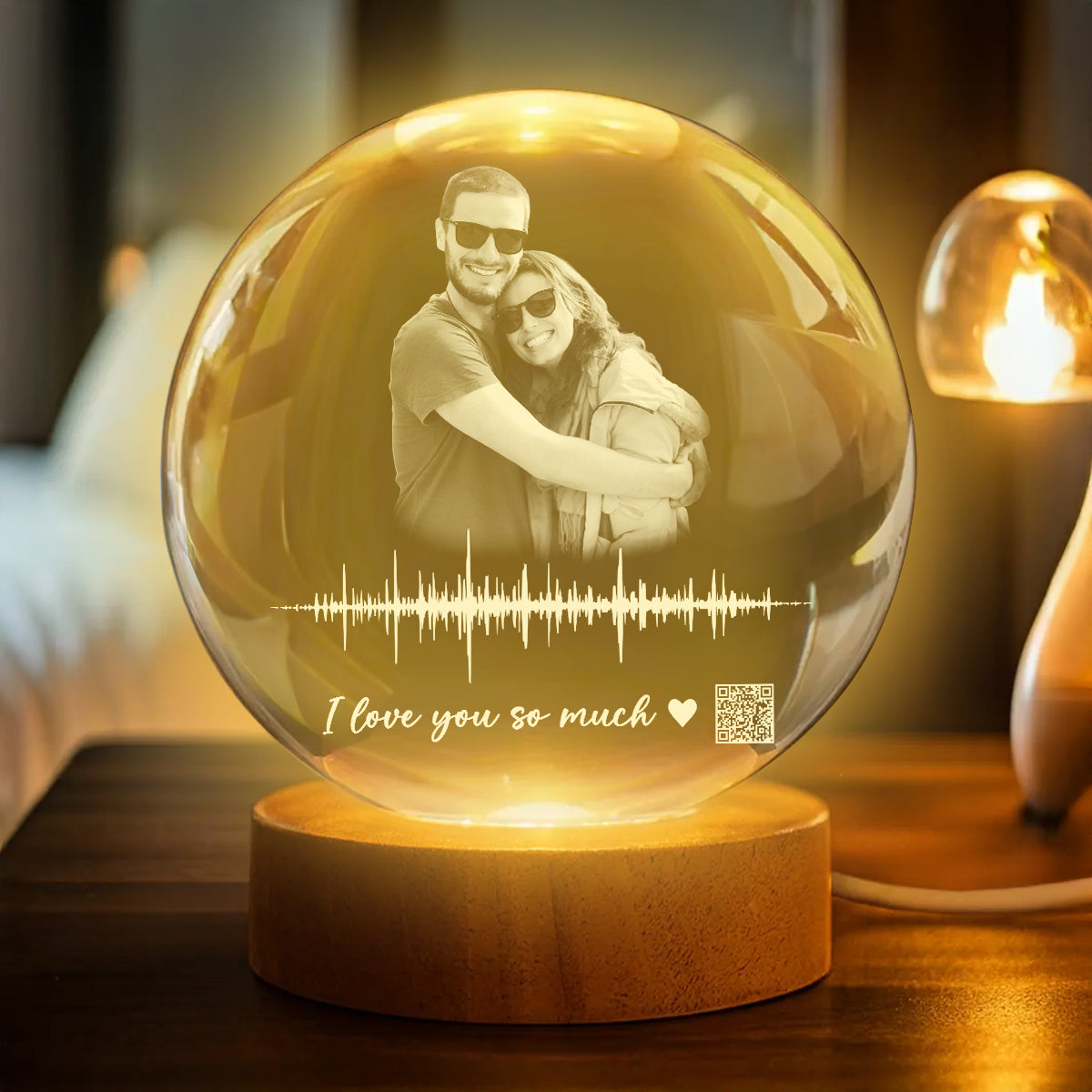 Custom Soundwave Art with QR Code - Personalized Crystal Ball LED Night Light - Heartfelt Anniversary Gift for Her, for Him